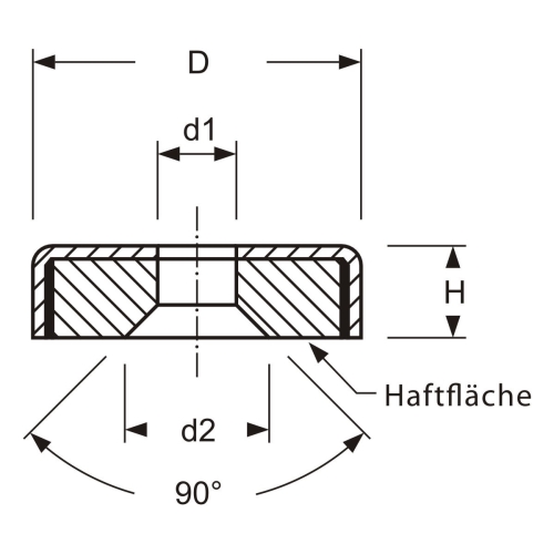 Flachgreifer Hartferrit 16 mm mit versenktem Mittelloch